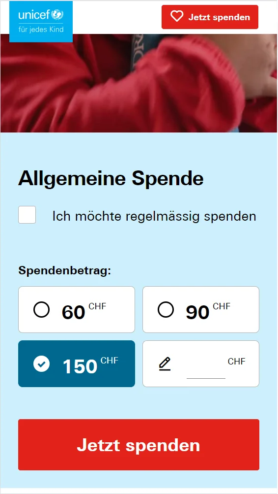 Donation Widget Mobile unicef.ch