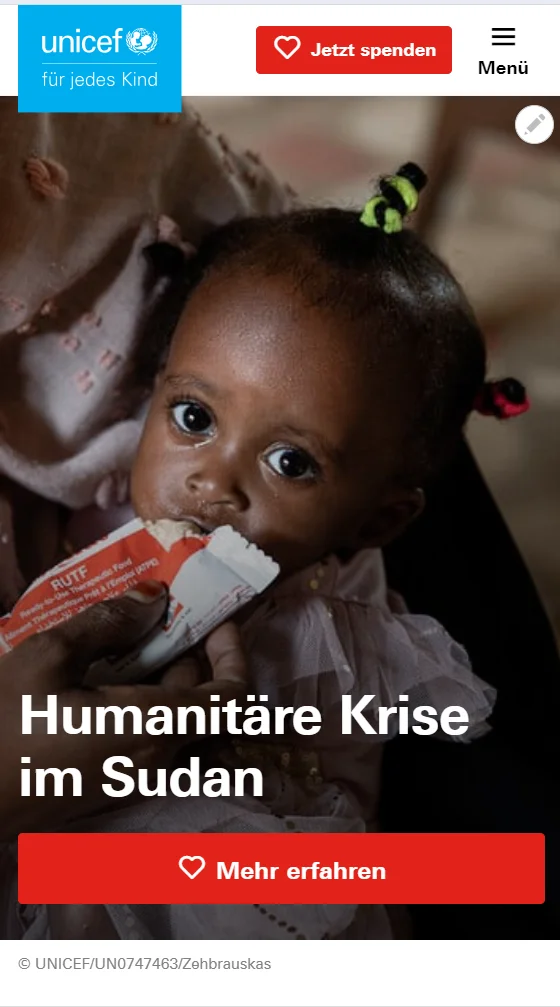 Mobile Design von unicef.ch