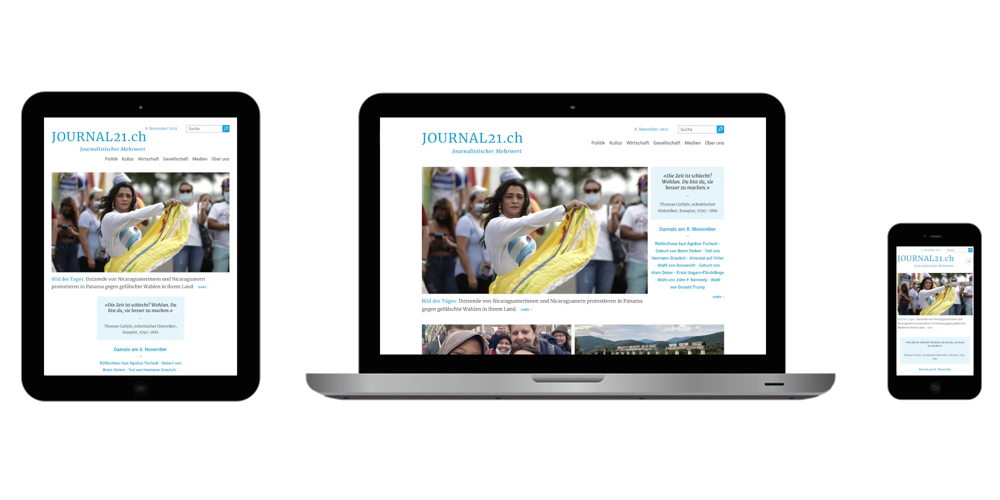 Journal21.ch Screenshots auf verschiedenen Devices