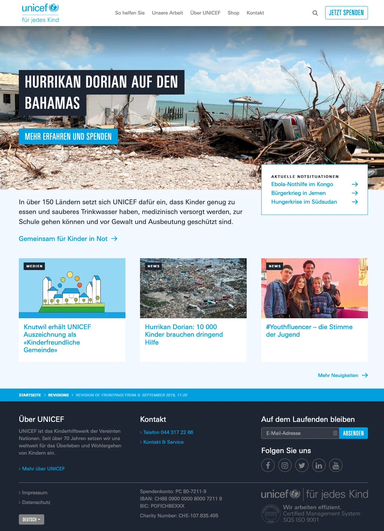 unicef.ch Landingpage