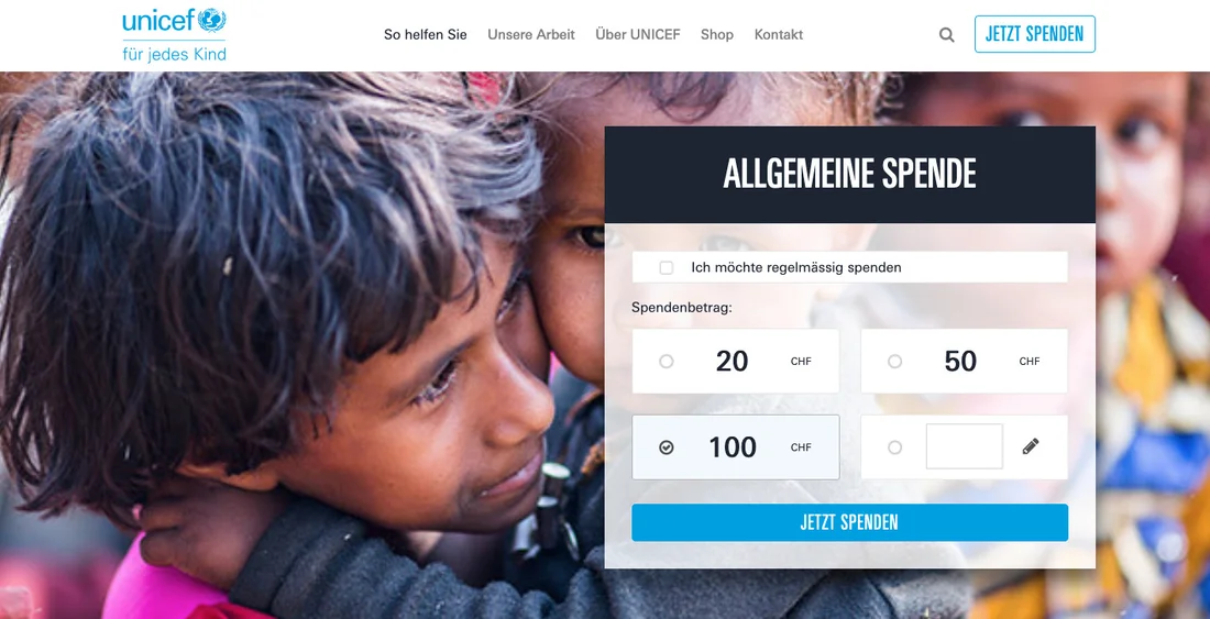 Spenden Widget mit Hero